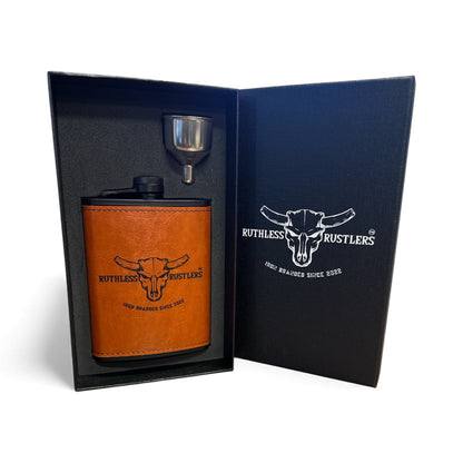 Ensemble flasque en fer marqué Ruthless Rustlers | Marron