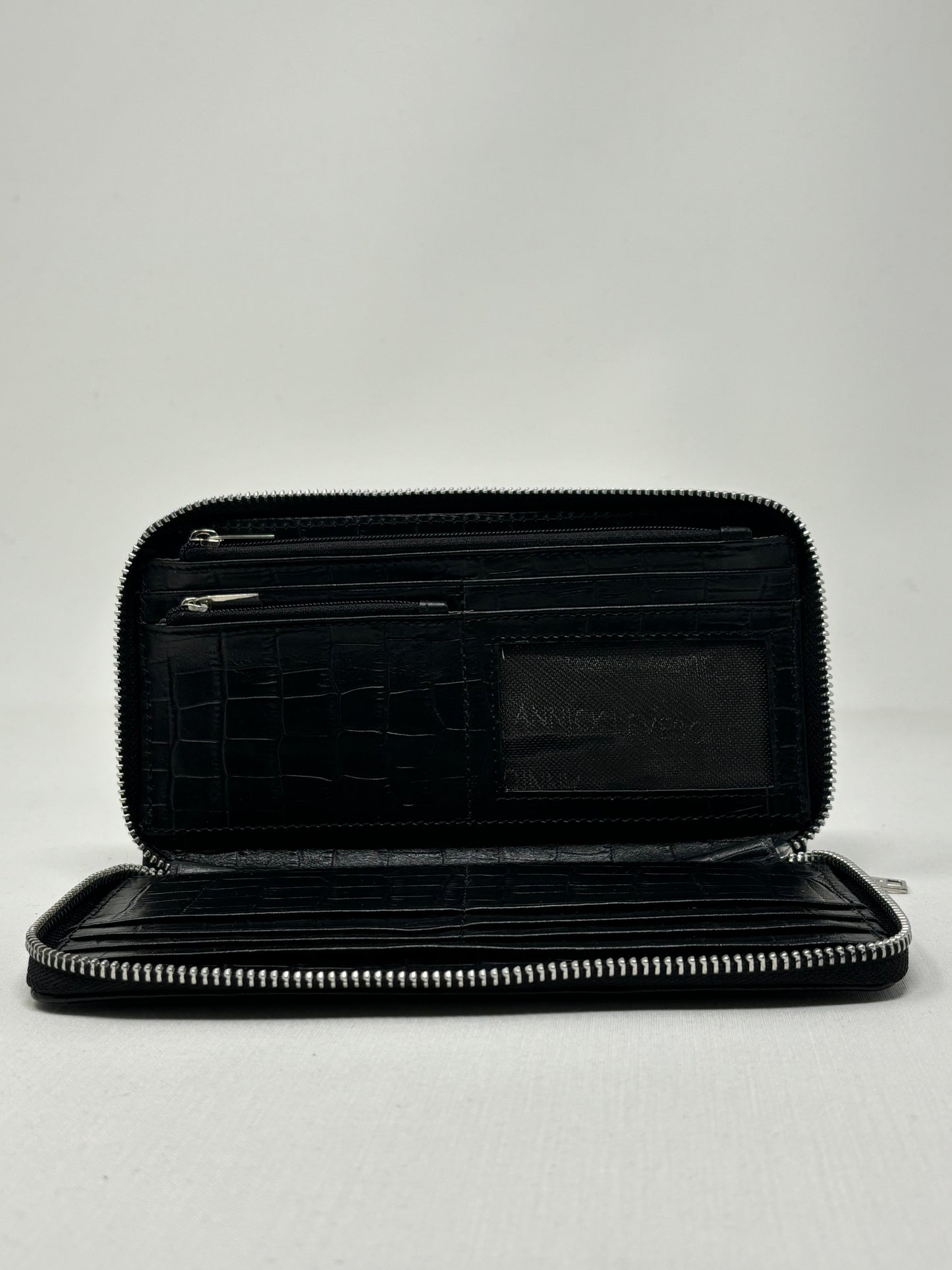 Anna Leather Wallet, Black Croco