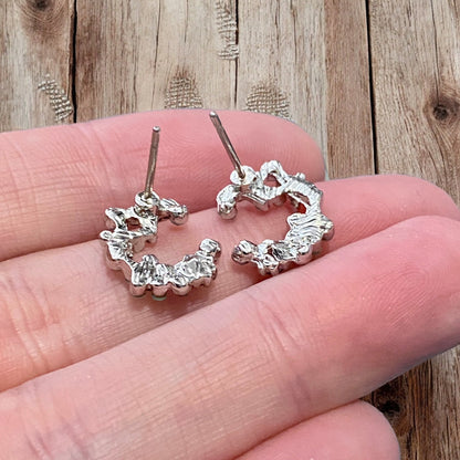 Crescent Bloom Stud Earrings – Floral Halo Design - Sparkle
