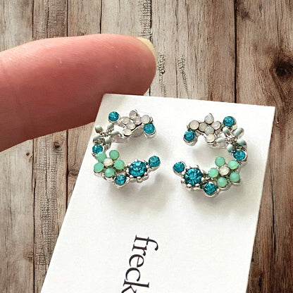 Crescent Bloom Stud Earrings – Floral Halo Design - Sparkle