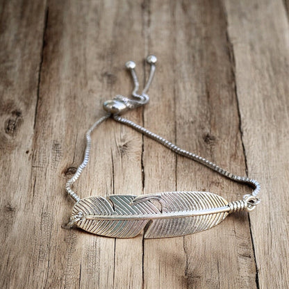 Bracelet ajustable - Plume argentée