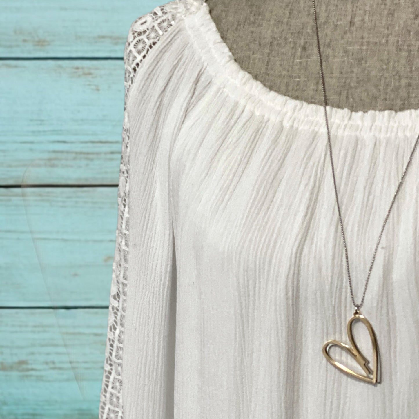 Collier double cœur – Long, métaux mélangés, pendentif or rose et argent