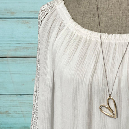 Collier double cœur – Long, métaux mélangés, pendentif or rose et argent
