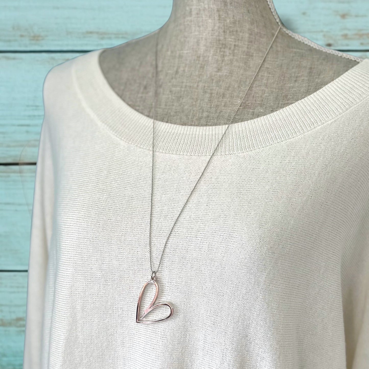 Collier double cœur – Long, métaux mélangés, pendentif or rose et argent