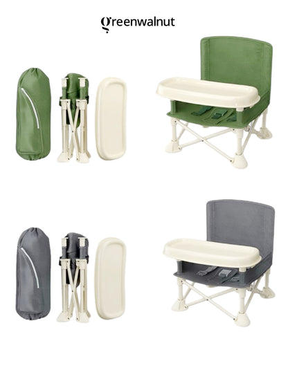 Chaise portable pour bébé | Chaise de camping avec tablette amovible (grise)