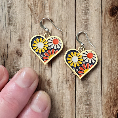 Boucles d'oreilles rétro « Flower Power » – Pompons colorés en émail, hypoallergéniques et légères