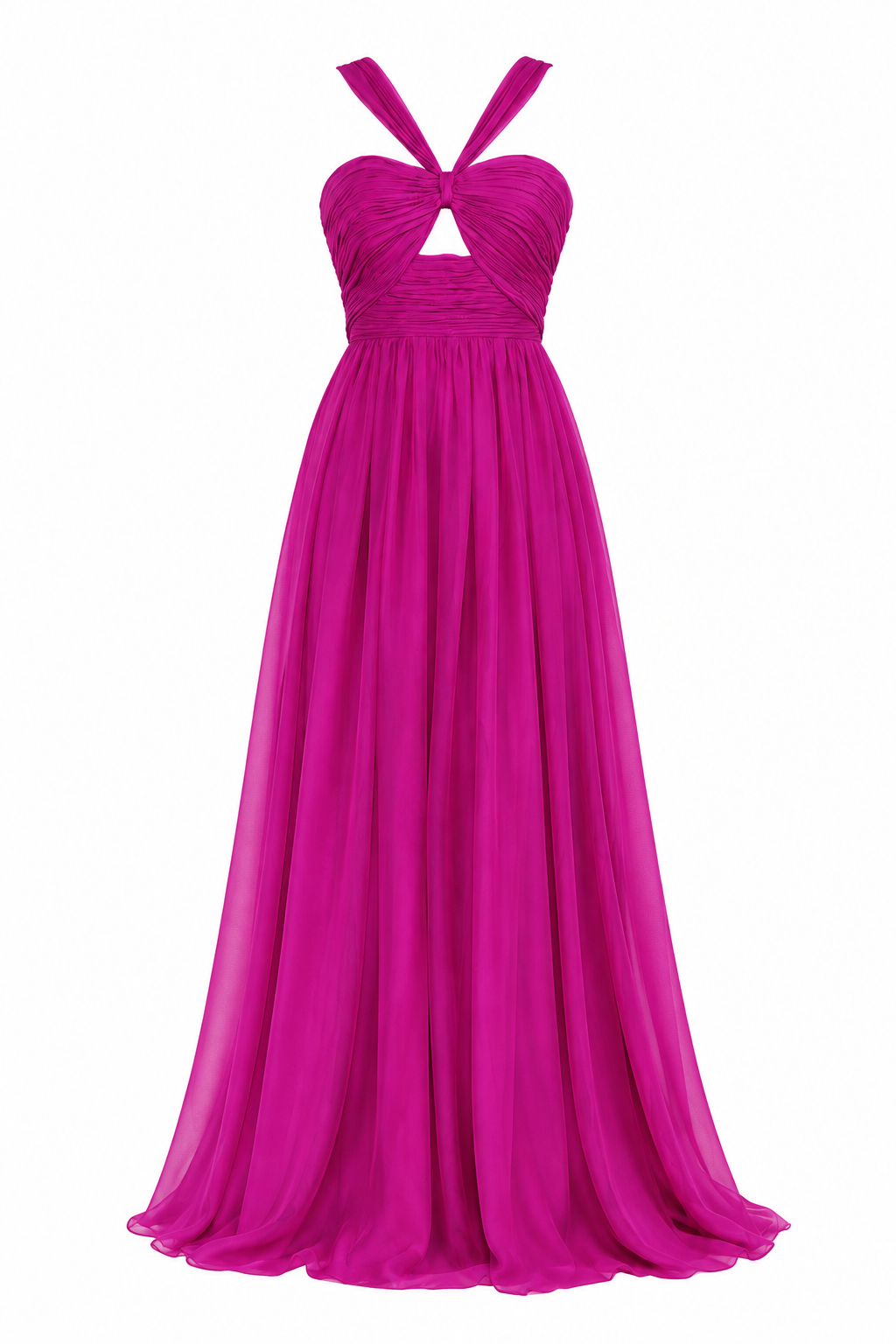 Robe longue en mousseline fuchsia grande taille croisée avec découpe devant