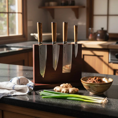 Ginza Steel Série KC MIA FIVE – Set de 5 couteaux essentiels avec bloc de bois magnétique