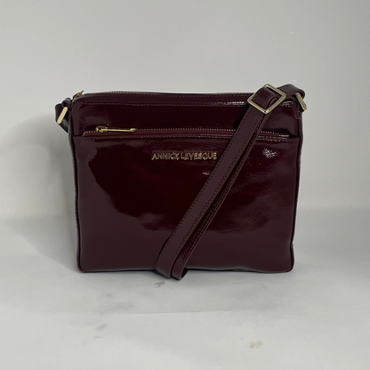 Dark burgundy soft patent leather crossbody bag | Gisèle small
