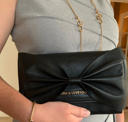 Genuine Black Leather Handbag with Bow | Scarlett - PRE-ORDER