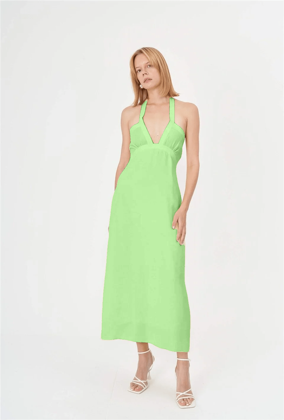 Robe d'été dos nu durable - Vert citron