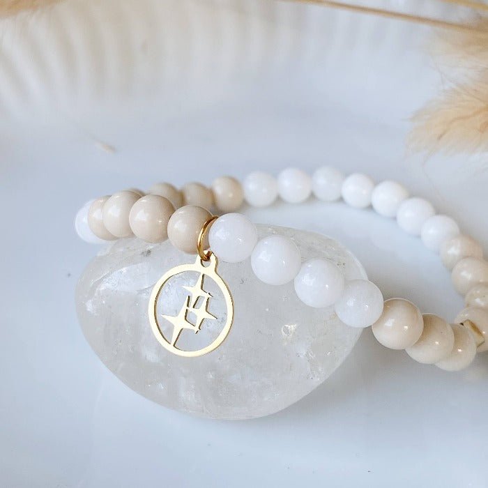 ORION | Bracelet en pierre de rivière, jade blanc et acier inoxydable