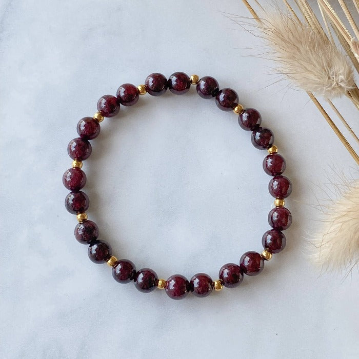 GRENAT | Bracelet en grenat et acier inoxydable