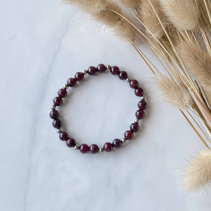 GRENAT | Bracelet en grenat et acier inoxydable