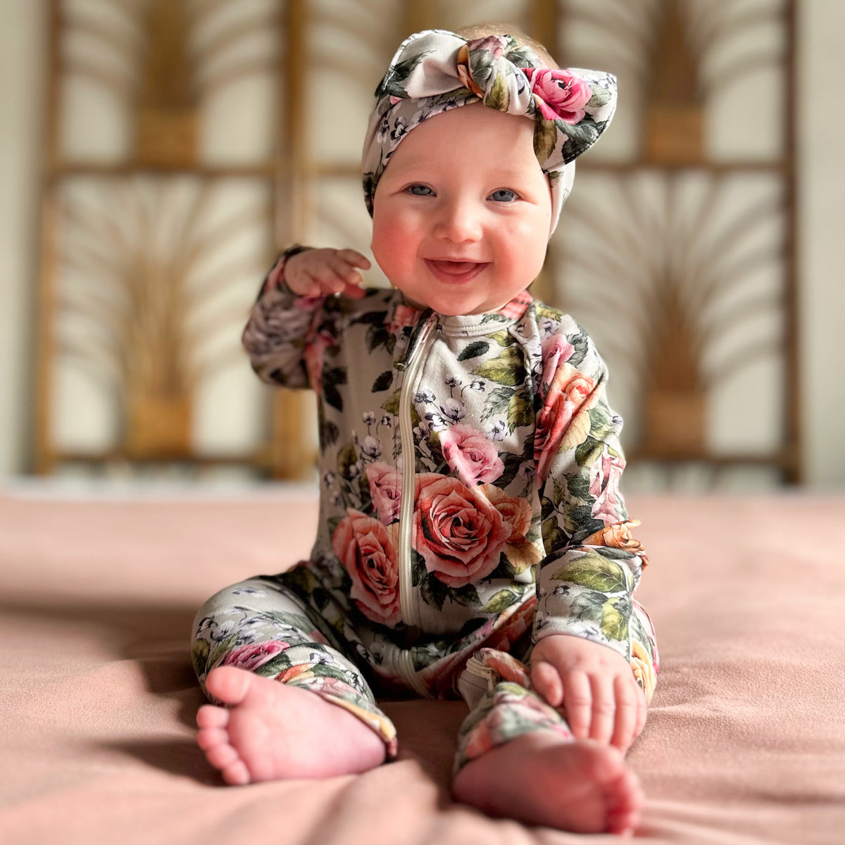 Bamboo Baby Zipper Footed Bodysuit | Antique Floral