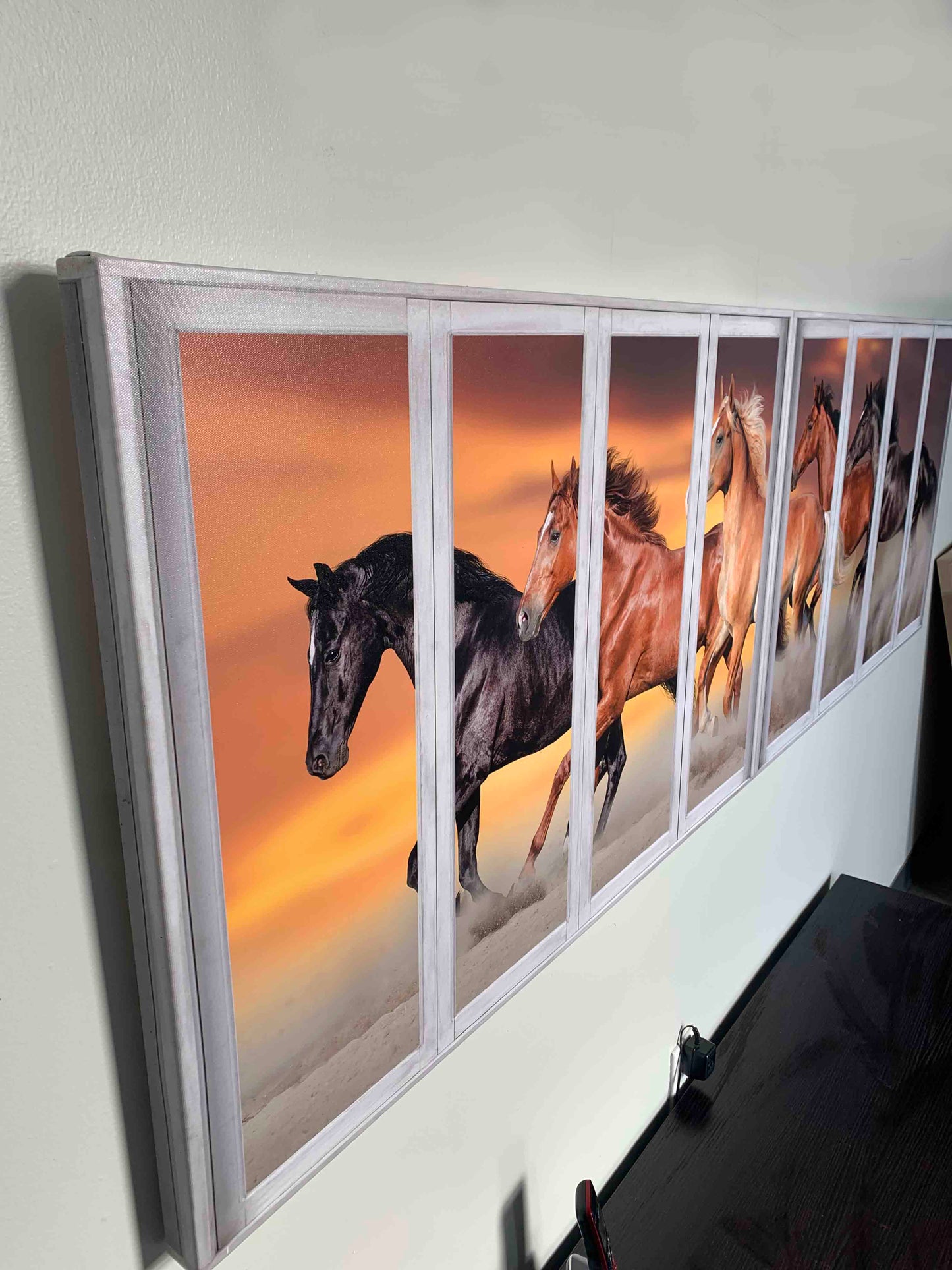 Toile imprimée panoramique Chevaux avec effet fenêtre - Imprimé animalier