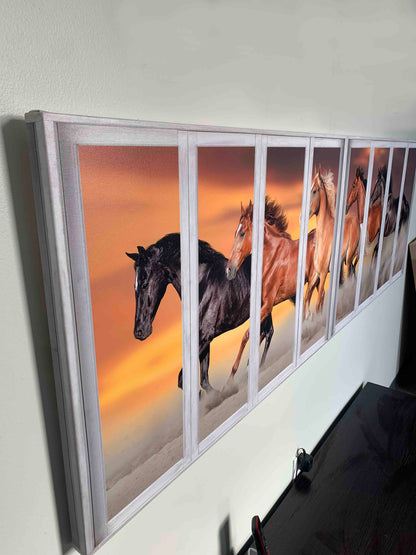 Toile imprimée panoramique Chevaux avec effet fenêtre - Imprimé animalier