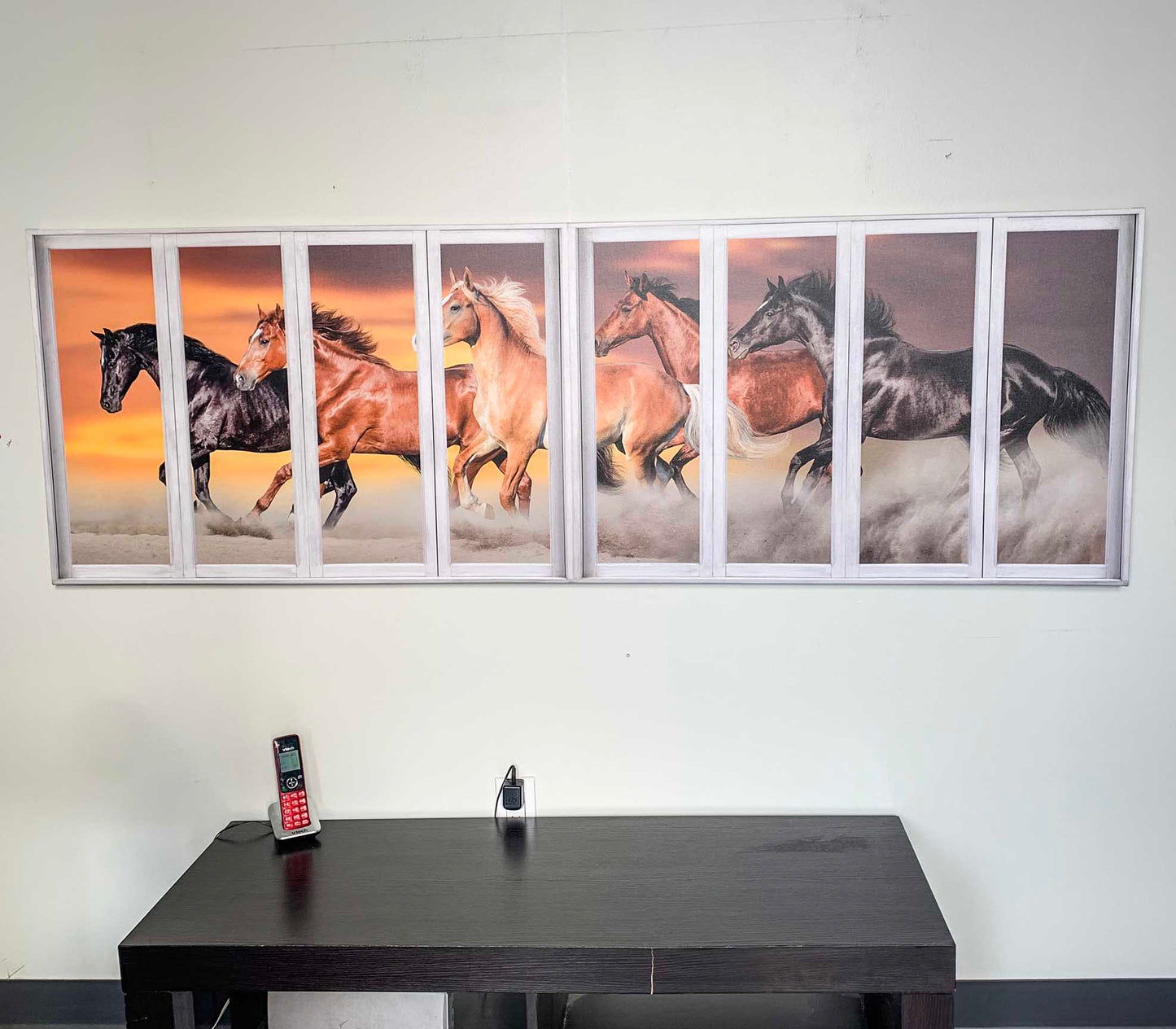 Toile imprimée panoramique Chevaux avec effet fenêtre - Imprimé animalier