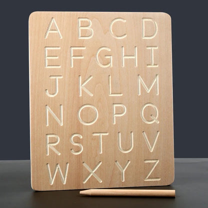 Tablette d'apprentissage en bois (alphabet et chiffres) avec stylet en bois