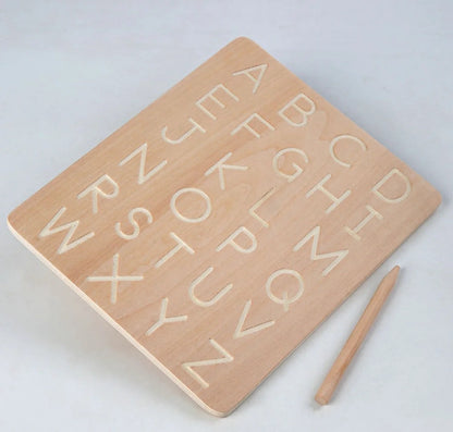 Tablette d'apprentissage en bois (alphabet et chiffres) avec stylet en bois