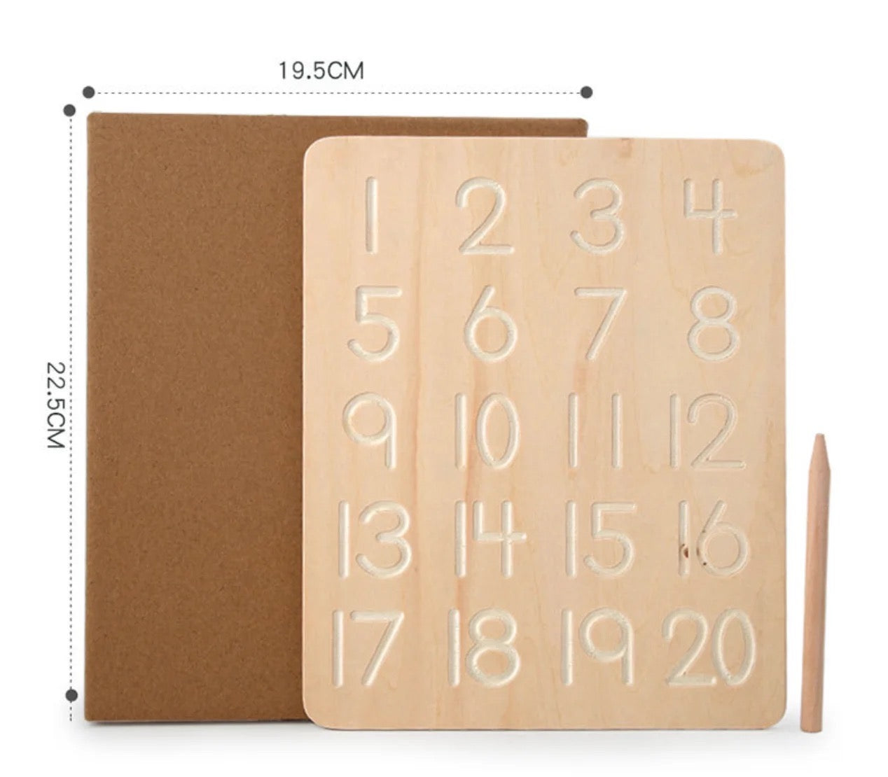 Tablette d'apprentissage en bois (alphabet et chiffres) avec stylet en bois