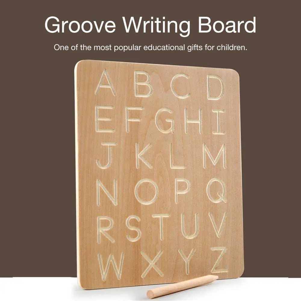 Tablette d'apprentissage en bois (alphabet et chiffres) avec stylet en bois