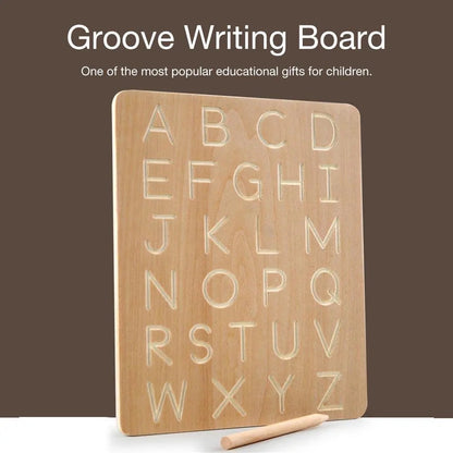 Tablette d'apprentissage en bois (alphabet et chiffres) avec stylet en bois