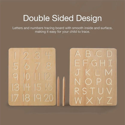 Tablette d'apprentissage en bois (alphabet et chiffres) avec stylet en bois