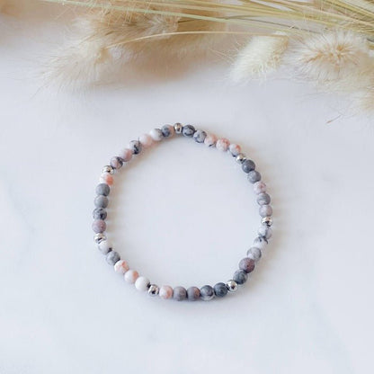 PINKY | Bracelet in pink zebra jasper and stainless steel