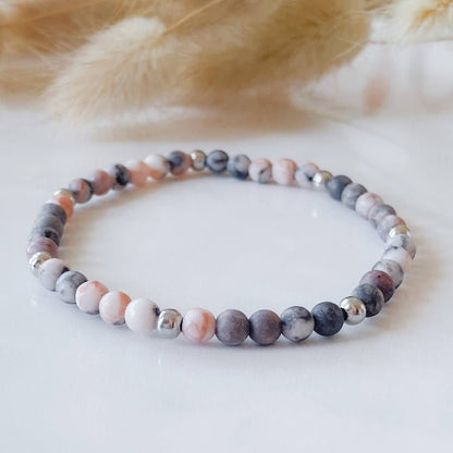 PINKY | Bracelet in pink zebra jasper and stainless steel