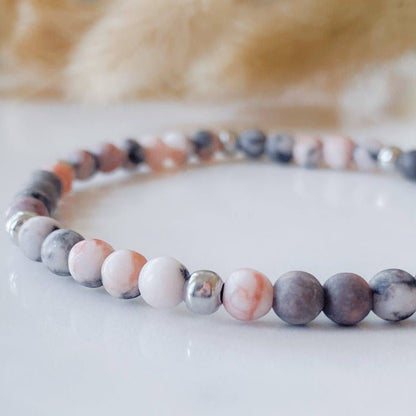 PINKY | Bracelet in pink zebra jasper and stainless steel