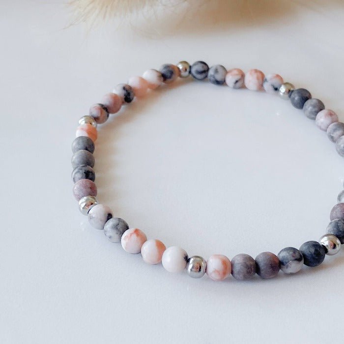 PINKY | Bracelet in pink zebra jasper and stainless steel