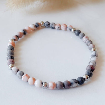 PINKY | Bracelet in pink zebra jasper and stainless steel