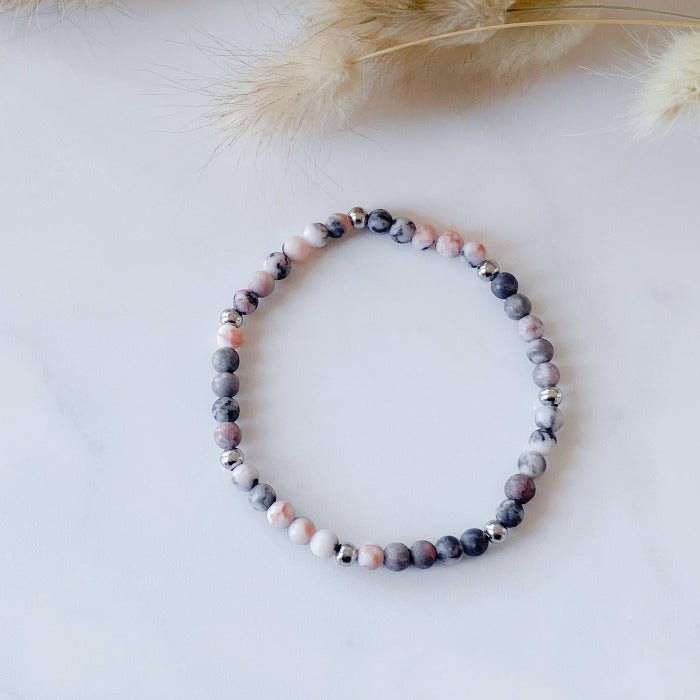 PINKY | Bracelet in pink zebra jasper and stainless steel