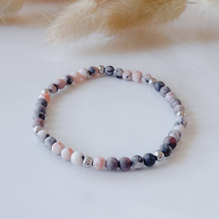 PINKY | Bracelet in pink zebra jasper and stainless steel