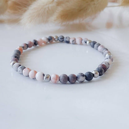 PINKY | Bracelet in pink zebra jasper and stainless steel