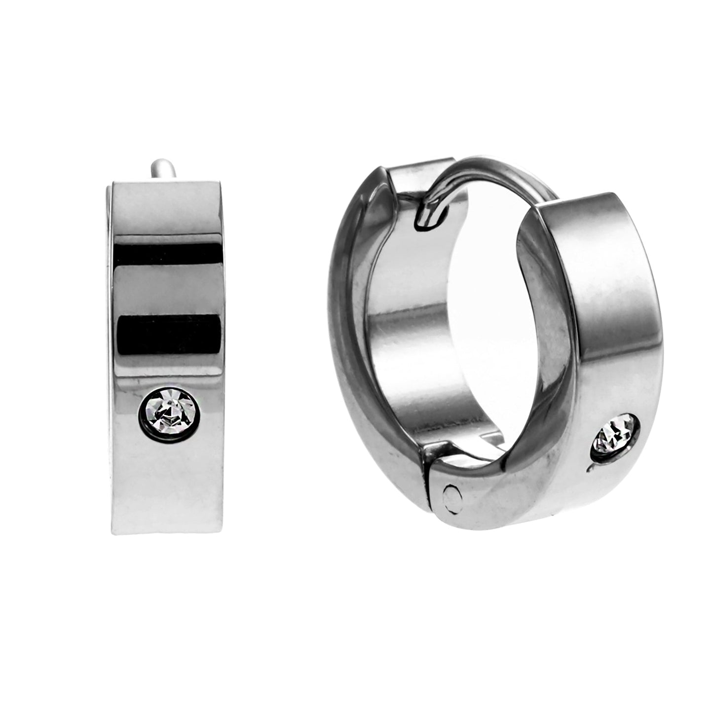 INIS : Petites boucles d'oreilles créoles avec un oxyde de zirconium solitaire en argent