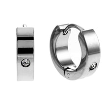INIS: Wide Mini Hoop Earrings with a Solitaire Zirconia Gemstone in Silver