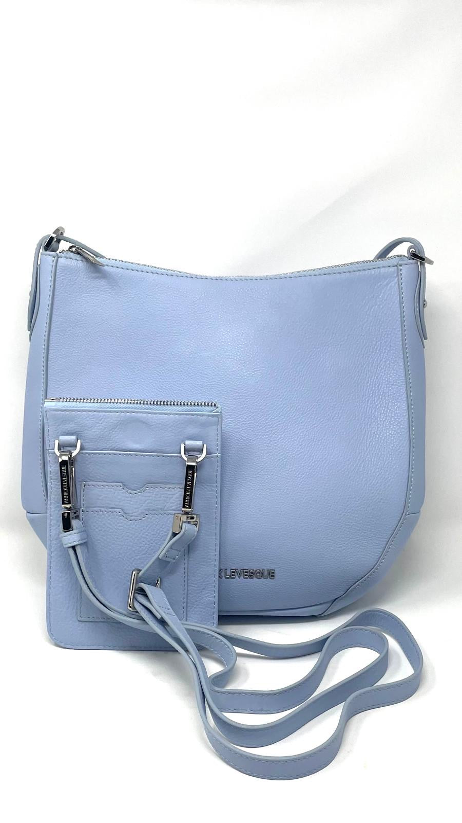 Pale Blue Leather Handbag, 2-in-1, Isabelle
