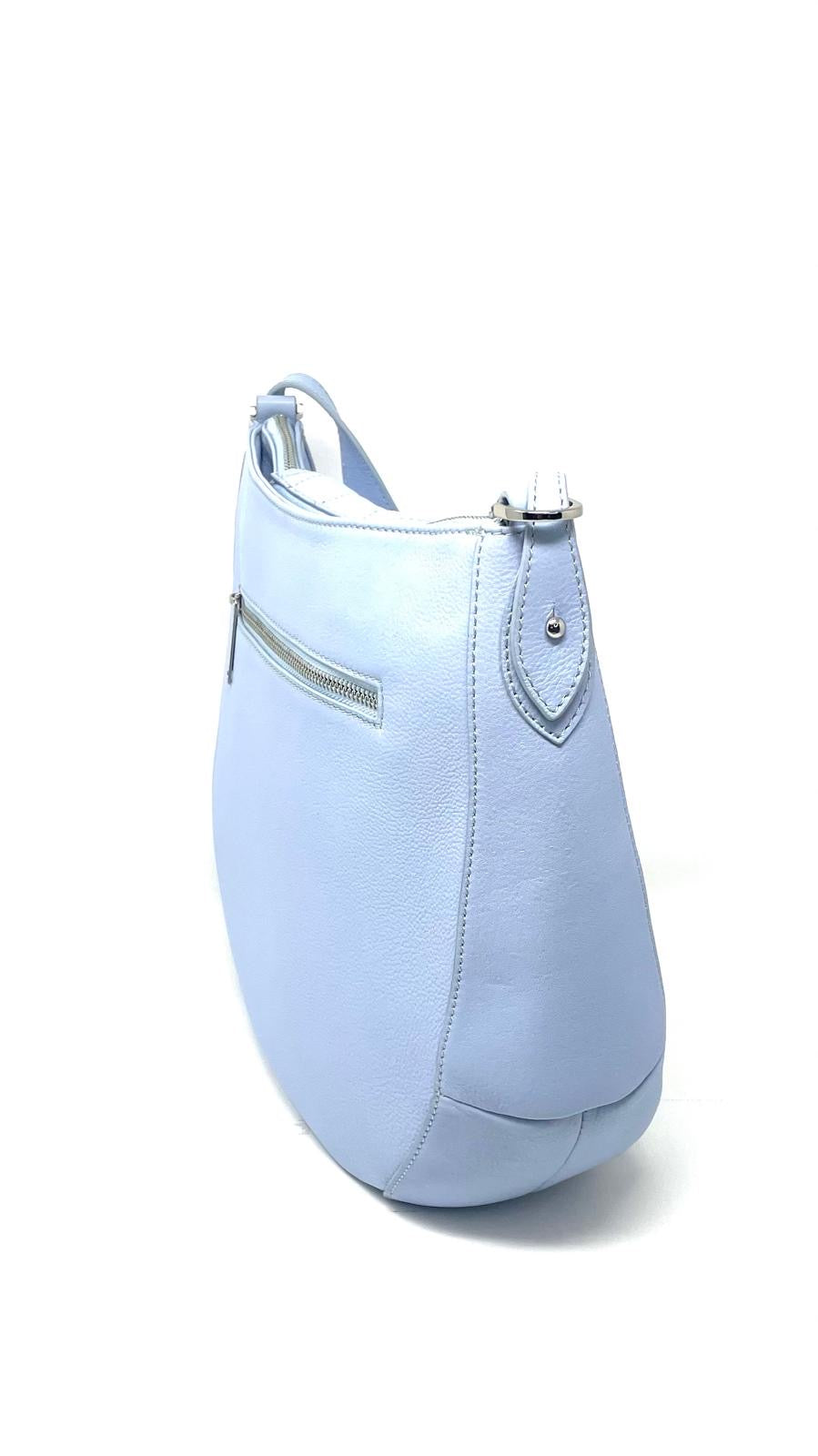 Pale Blue Leather Handbag, 2-in-1, Isabelle