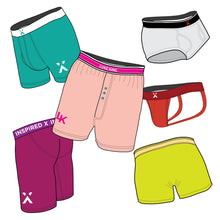 Lot de boxers/slips - Maquette et modèle, 36 au total, 6 angles, 6 styles, vectoriel en couches, détaillé et modifiable en EPS, SVG, AI, PNG, DXF et PDF