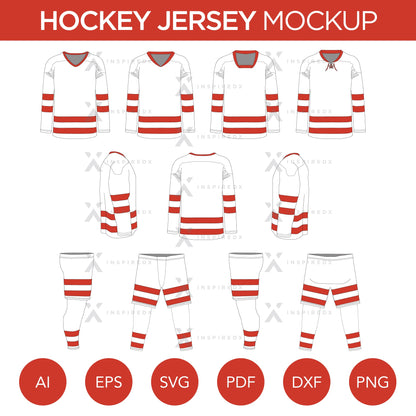Hockey Jersey - Mockup and Template - 4 Angles, 4 Styles, Layered, Detailed and Editable Vector in EPS, SVG, AI, PNG, DXF and PDF