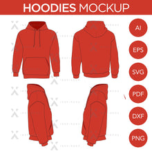 Hoodie - Mockup and Template - 4 Angles, 1 Style, Layered, Detailed and Editable Vector in EPS, SVG, AI, PNG, DXF and PDF