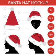 Bonnet de père Noël - Maquette et modèle - 4 angles, 1 style, calques, vecteur détaillé et modifiable en EPS, SVG, AI, PNG, DXF et PDF