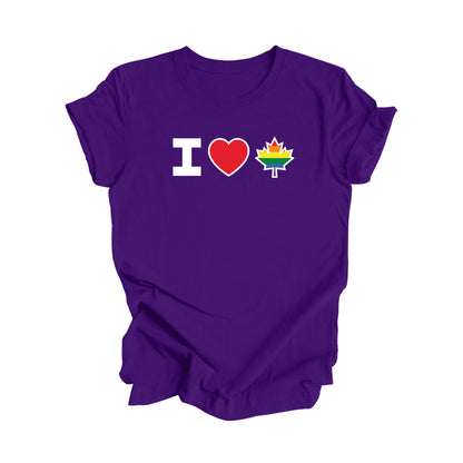 J'aime le Canada - Feuille d'érable canadienne avec drapeau LGBTQ, T-shirt cadeau canadien, Cadeau LGBTQ, T-shirt drapeau national - Inspired X