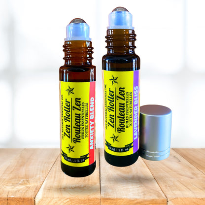 Ensemble de Roll-On d'Huiles Essentielles "Zen Duo" – Mélange Anti-Anxiété & Bonheur à la Lavande (Lot de 2, 10 ml chacun)