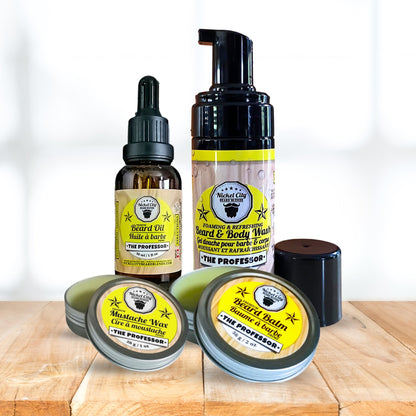 Coffret Légendaire du Professeur (Kit 4 Pièces de Soins pour Barbe : Huile, Baume, Shampoing et Cire à Moustache) – Édition Collaboration Dr. Chris Schneider | Bois de cèdre, Vanille et Doux cigare