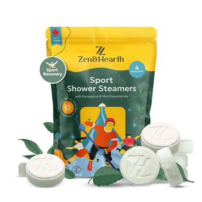 Zen & Hearth Sport Shower Steamers – Post-Workout Recovery & Clearing Breath Aromatherapy with Eucalyptus, Mint & Menthol for Athletes & Active Lifestyles – Made in Canada