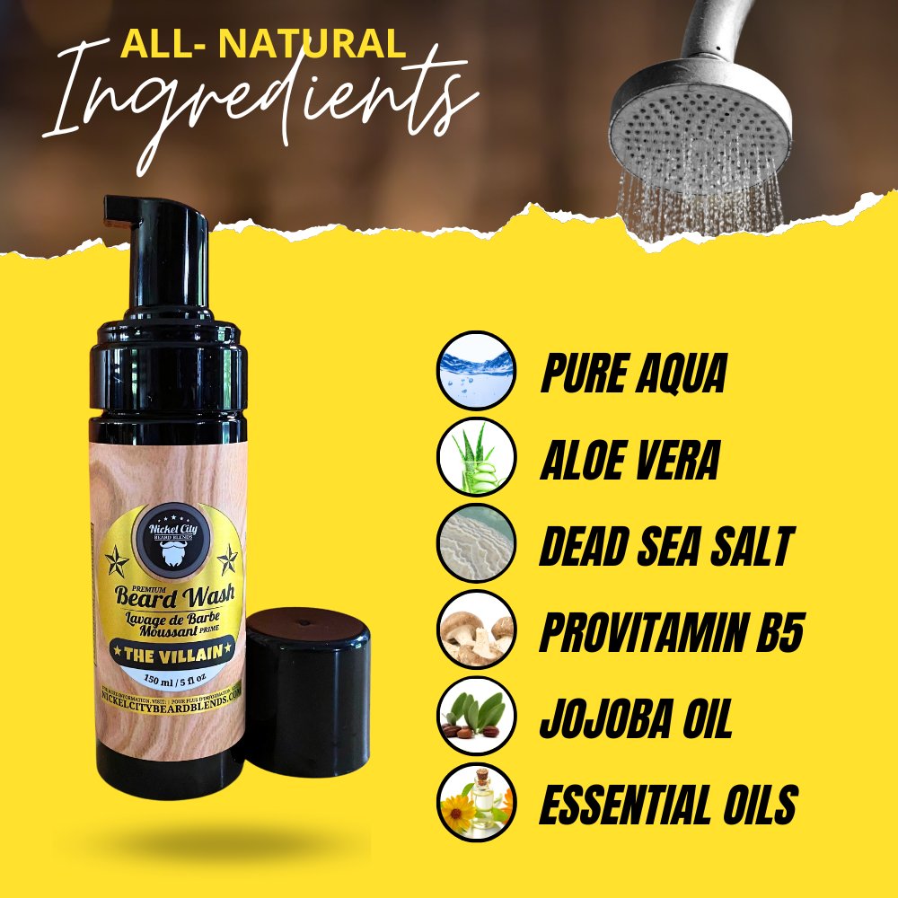Le Lavage de Barbe Villain (150ml) – Tabac Épicé, Cuir Frais, Cognac & Bourbon avec Vanille Crémeuse | Shampooing et Nettoyant Rafraîchissant pour Barbe