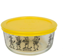 4 Cup Decorated Pyrex Halloween Mariachi Skeleton W/ Yellow Lid